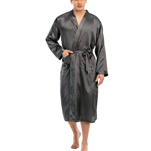 Men's Robe Soft Bathrobe Sleepwear Long Sleeve Nightwear Kimono Pajamas Summer